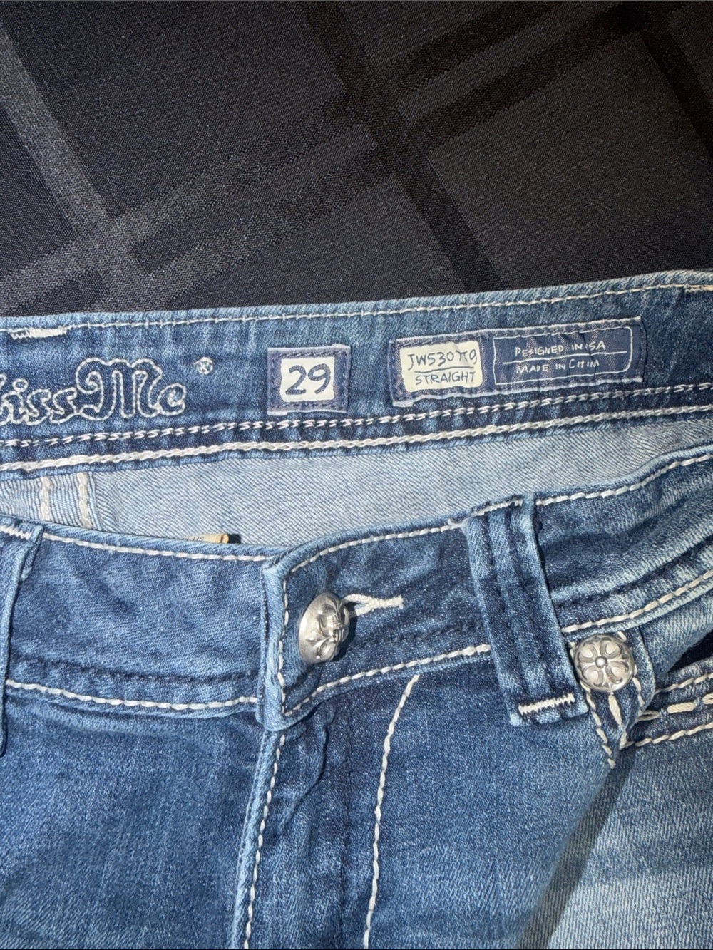 Miss Me Blue Straight Leg Jeans with Contrast Stitching - Picture 7 of 7